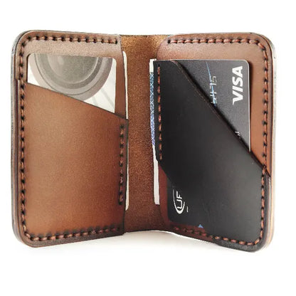 The Vertical Vogue: A Bifold Leather Wallet